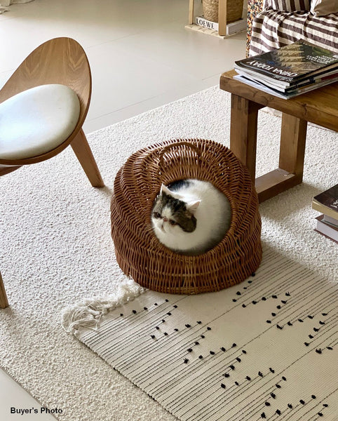 Indoor Cat Bed, Natural Wicker Cat House Basket with Washable Cushion for Indoor Cats and Dogs-HomePaintingDecor