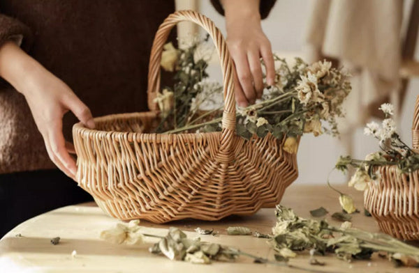 Natural Fruit Basket, Kitchen Storage Baskets, Natural Hand-woven Wicker Storage Basket, Large Picnic Food Basket with Handle, Lovely Willow Weaving Baskets for Vegetable-HomePaintingDecor