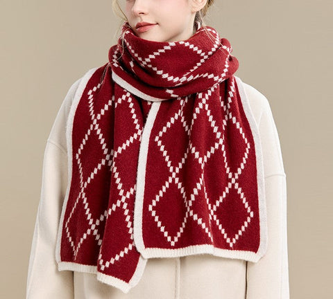 Winter Wool Scarf, Red White Soft Cashmere Scarf for Women, Elegant Wool Scarves, Warm Winter Scarf, Cold Weather Scarf, Red Fashion Scarf, Christmas Gifts for Her, Holiday Scarf-HomePaintingDecor