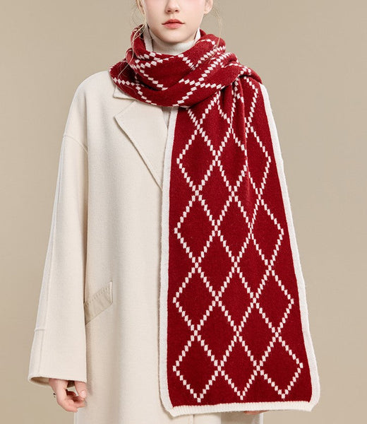 Winter Wool Scarf, Red White Soft Cashmere Scarf for Women, Elegant Wool Scarves, Warm Winter Scarf, Cold Weather Scarf, Red Fashion Scarf, Christmas Gifts for Her, Holiday Scarf-HomePaintingDecor