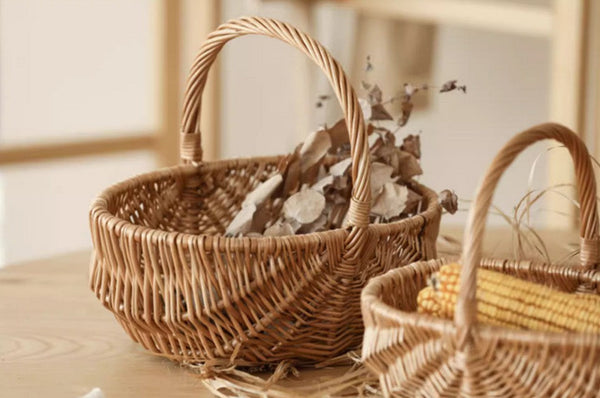 Natural Fruit Basket, Kitchen Storage Baskets, Natural Hand-woven Wicker Storage Basket, Large Picnic Food Basket with Handle, Lovely Willow Weaving Baskets for Vegetable-HomePaintingDecor