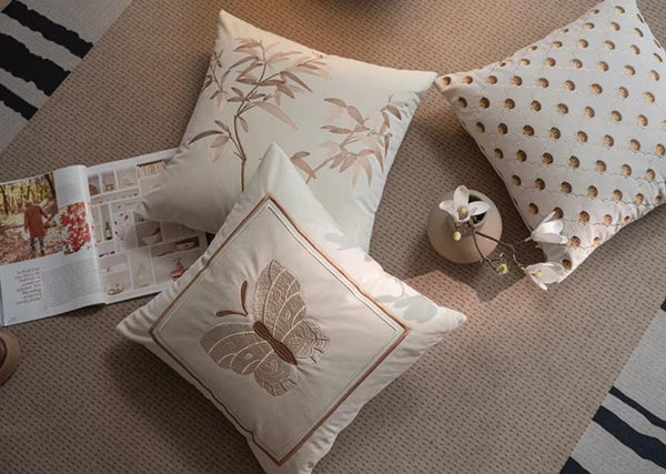 Embroidered Butterfly Pillow Covers, Modern Decorative Pillows for Bedroom, Decorative Pillow Arrangement Ideas for Couch, Large Decorative Throw Pillows for Living Room-HomePaintingDecor