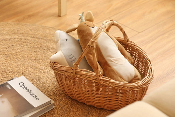 Large Kitchen Storage Baskets, Picnic Storage Basket with Handle, Hand-woven Wicker Storage Basket, Willow Weaving Baskets for Vegetable, Natural Fruit Basket-HomePaintingDecor