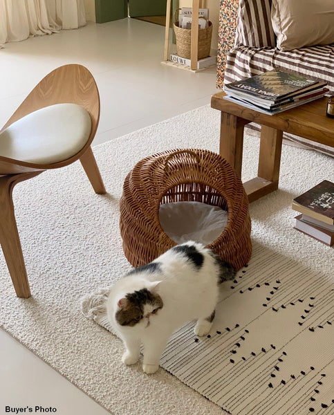 Indoor Cat Bed, Natural Wicker Cat House Basket with Washable Cushion for Indoor Cats and Dogs-HomePaintingDecor