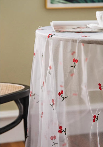 Extra Large Rectangular Tablecloth for Oval Table, Rectangular Table Covers for Coffee Table, Cherry Lace Tablecloths, Lace Embroidered Table Covers-HomePaintingDecor