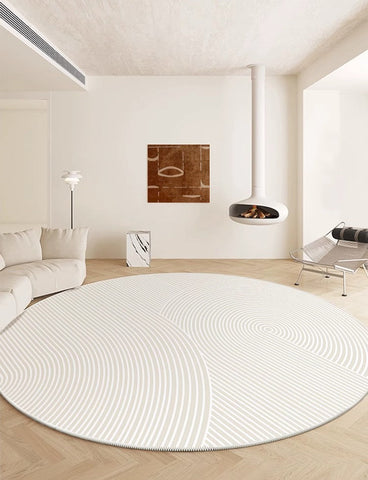 Soft Modern Rugs for Dining Room, Abstract Contemporary Round Rugs for Dining Room, Geometric Modern Rug Ideas for Living Room, Circular Modern Rugs for Bathroom-HomePaintingDecor