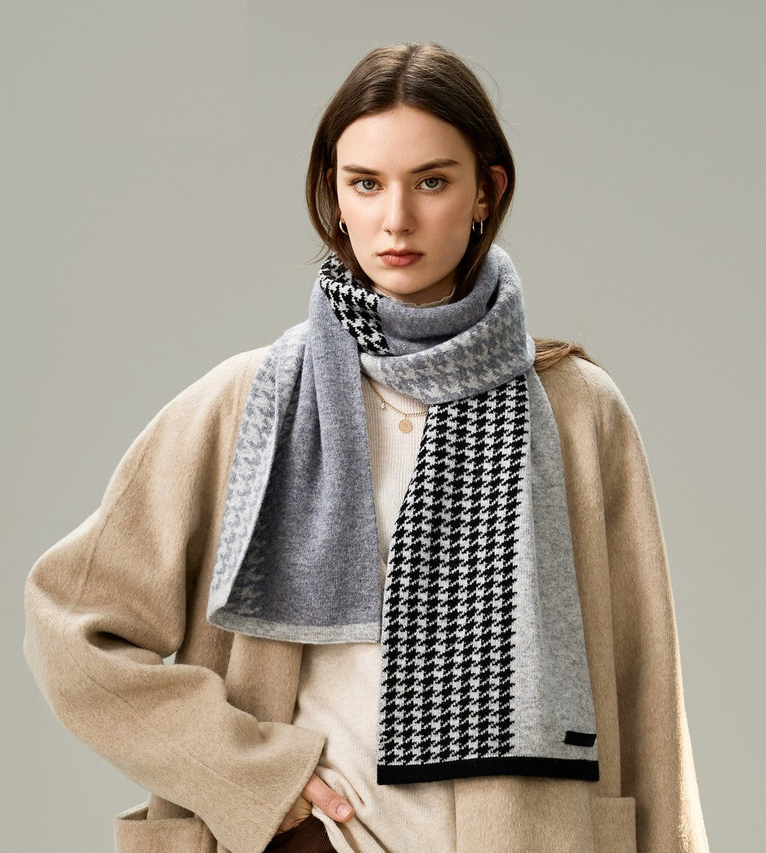 Casual Scarf for Women, Cold Weather Scarf, Fashion Designer Scarf, Modern Wool Scarf for Women, Black Grey Winter Scarf, Soft Cashmere Scarf for Women-HomePaintingDecor