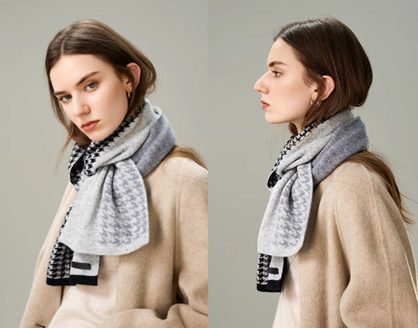 Casual Scarf for Women, Cold Weather Scarf, Fashion Designer Scarf, Modern Wool Scarf for Women, Black Grey Winter Scarf, Soft Cashmere Scarf for Women-HomePaintingDecor