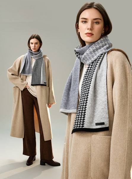 Casual Scarf for Women, Cold Weather Scarf, Fashion Designer Scarf, Modern Wool Scarf for Women, Black Grey Winter Scarf, Soft Cashmere Scarf for Women-HomePaintingDecor