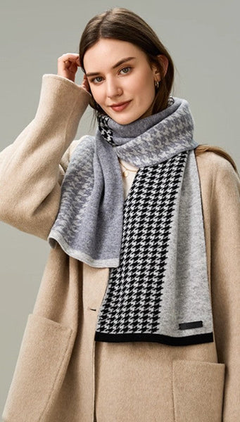 Casual Scarf for Women, Cold Weather Scarf, Fashion Designer Scarf, Modern Wool Scarf for Women, Black Grey Winter Scarf, Soft Cashmere Scarf for Women-HomePaintingDecor