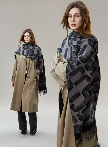 Soft Cashmere Scarf for Women, Cold Weather Scarf, Fashion Designer Scarf, Elegant Scarf, Holiday Women Scarf, Modern Wool Scarf, Warm Winter Scarf-HomePaintingDecor