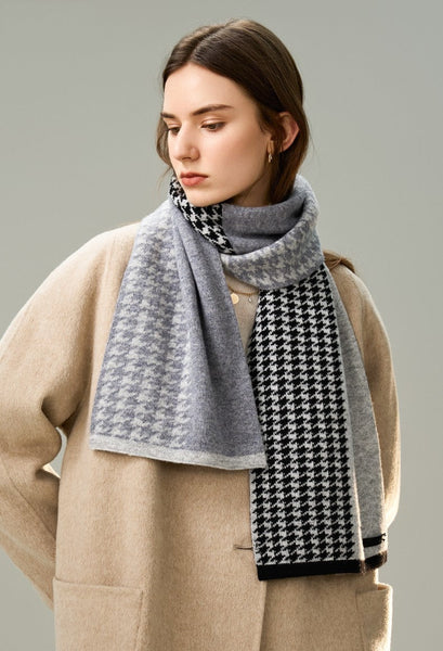 Casual Scarf for Women, Cold Weather Scarf, Fashion Designer Scarf, Modern Wool Scarf for Women, Black Grey Winter Scarf, Soft Cashmere Scarf for Women-HomePaintingDecor