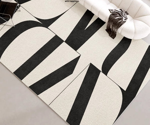 Ultra Modern Rugs for Living Room, Geometric Contemporary Rugs Next to Bed, Black Contemporary Modern Rugs, Modern Rugs for Dining Room-HomePaintingDecor