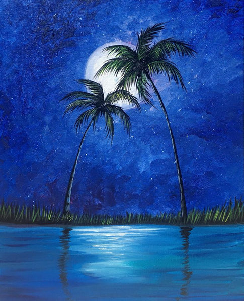 Small Moon Palm Tree Painting, Simple Landscape Artwork, Easy Hand Paitned Canvas Art on Canvas, Easy Painting Ideas on Canvas, Simple Acrylic Paintings