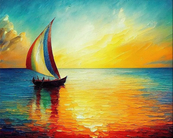 Small Sail Boat Sunset Painting, Simple Landscape Artwork, Easy Painting Ideas on Canvas, Simple Acrylic Painting Ideas, Easy Hand Paitned Canvas Art on Canvas