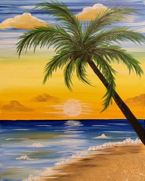 Simple Acrylic Paintings, Small Canvas Artwork, Simple Landscape Art on Canvas, Simple Small Seashore Beach Palm Tree Paintings, Easy Painting Ideas for Home Decor
