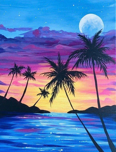 Small Canvas Art on Canvas, Small Seashore Beach Palm Tree Painting, Simple Acrylic Paintings, Simple Landscape Artwork, Easy Painting Ideas on Canvas