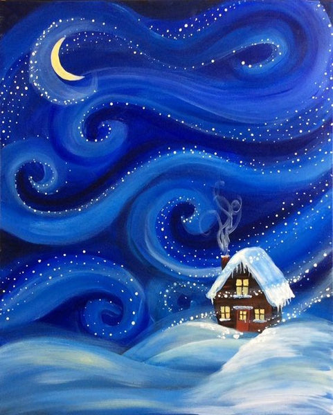 Simple Small Winter House Painting, Simple Landscape Art on Canvas, Small Canvas Artwork, Simple Acrylic Paintings, Easy Painting Ideas on Canvas