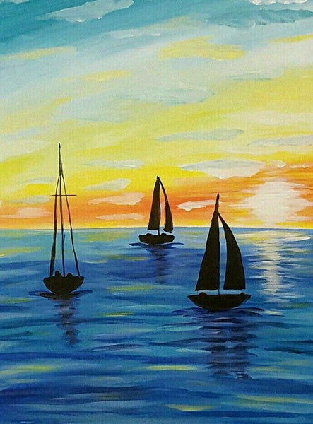 Small Canvas Artwork, Simple Landscape Art on Canvas, Simple Acrylic Paintings, Simple Small Seashore Sail Boat Paintings, Easy Painting Ideas for Home Decor
