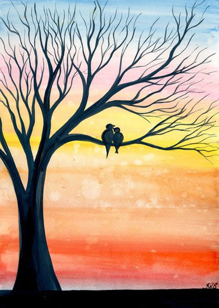 Small Love Birds Painting, Easy Hand Paitned Canvas Art on Canvas, Simple Acrylic Paintings, Easy Painting Ideas on Canvas, Simple Landscape Artwork