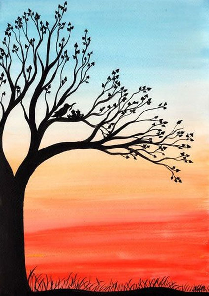 Simple Landscape Artwork, Small Love Birds Painting, Simple Acrylic Paintings, Easy Painting Ideas on Canvas, Easy Hand Paitned Canvas Art on Canvas