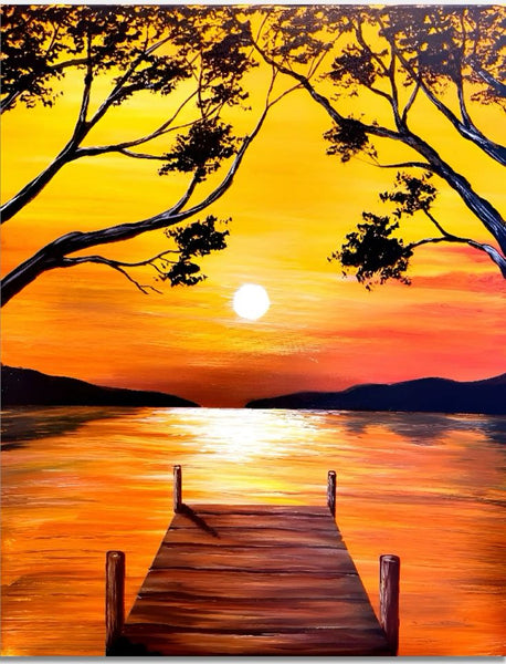 Simple Landscape Paintings, Simple Lake Sunset Paintings, Easy Painting Ideas on Canvas, Easy Hand Paitned Canvas Art, Simple Acrylic Paintings