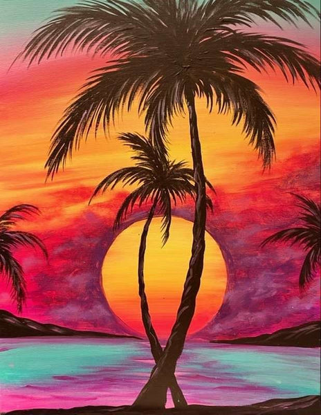 Small Palm Tree Landscape Painting, Simple Landscape Art on Canvas, Easy Painting Ideas on Canvas, Simple Acrylic Paintings, Small Canvas Artwork