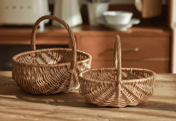 Natural Fruit Basket, Kitchen Storage Baskets, Natural Hand-woven Wicker Storage Basket, Large Picnic Food Basket with Handle, Lovely Willow Weaving Baskets for Vegetable-HomePaintingDecor