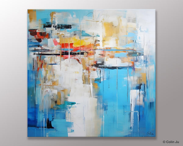 Blue Abstract Painting for Bedroom, Original Modern Wall Paintings, Contemporary Canvas Art, Modern Acrylic Artwork, Buy Paintings Online
