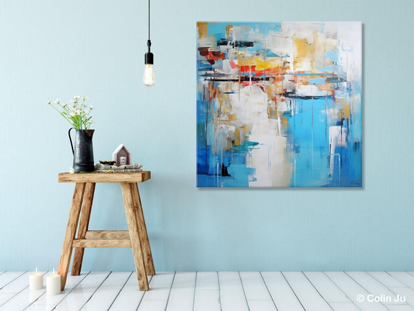 Blue Abstract Painting for Bedroom, Original Modern Wall Paintings, Contemporary Canvas Art, Modern Acrylic Artwork, Buy Paintings Online