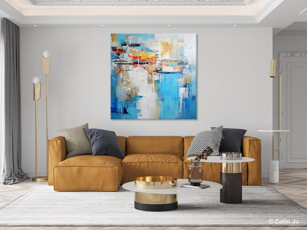 Blue Abstract Painting for Bedroom, Original Modern Wall Paintings, Contemporary Canvas Art, Modern Acrylic Artwork, Buy Paintings Online