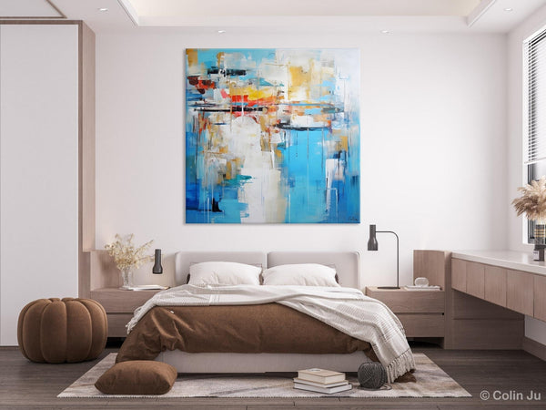 Blue Abstract Painting for Bedroom, Original Modern Wall Paintings, Contemporary Canvas Art, Modern Acrylic Artwork, Buy Paintings Online