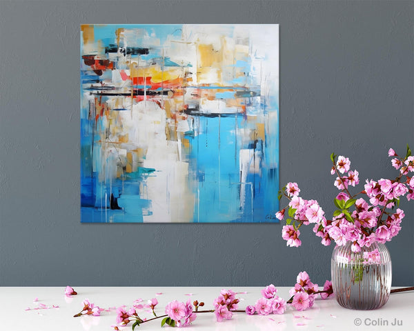 Blue Abstract Painting for Bedroom, Original Modern Wall Paintings, Contemporary Canvas Art, Modern Acrylic Artwork, Buy Paintings Online