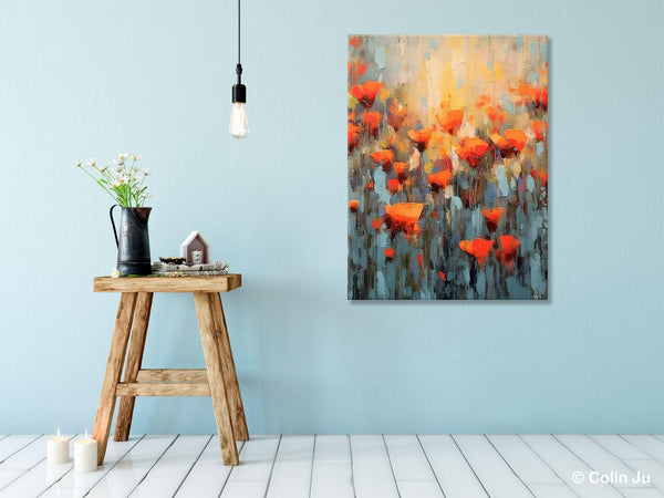 Flower Abstract Painting, Heavy Texture Wall Art, Acrylic Painting on Canvas, Canvas Painting Ideas for Dining Room, Original Abstract Art-HomePaintingDecor