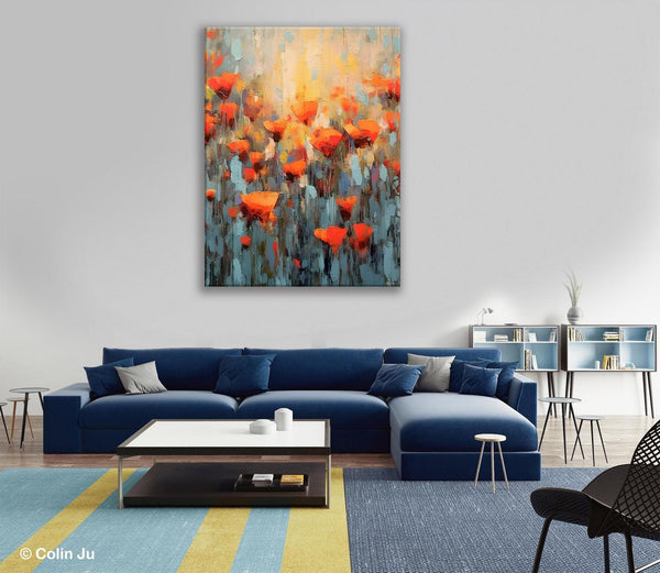 Flower Abstract Painting, Heavy Texture Wall Art, Acrylic Painting on Canvas, Canvas Painting Ideas for Dining Room, Original Abstract Art-HomePaintingDecor