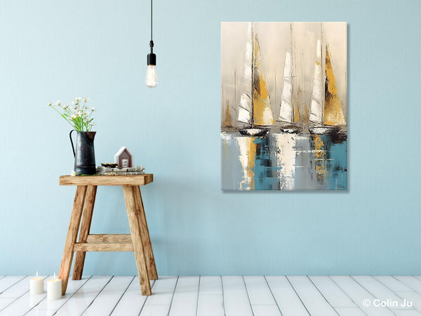Large Painting Ideas for Living Room, Large Original Canvas Art for Bedroom, Sail Boat Canvas Painting, Modern Abstract Wall Art Paintings-HomePaintingDecor