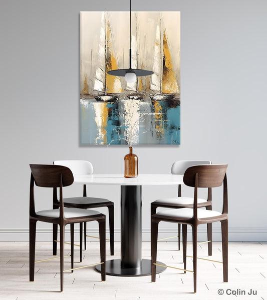 Large Painting Ideas for Living Room, Large Original Canvas Art for Bedroom, Sail Boat Canvas Painting, Modern Abstract Wall Art Paintings-HomePaintingDecor