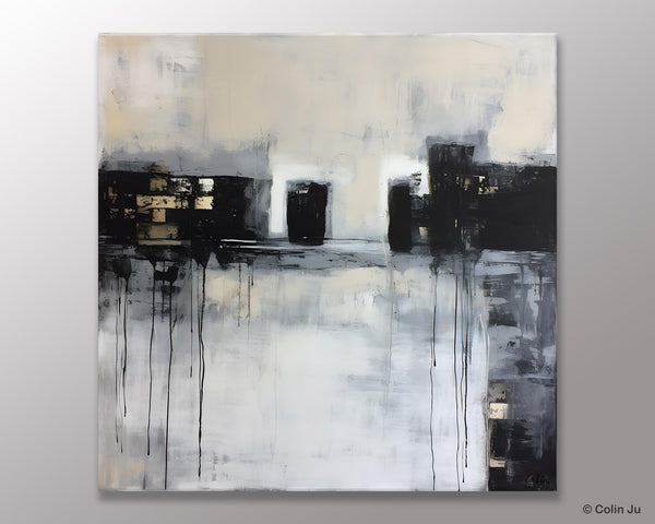 Contemporary Canvas Art, Black Acrylic Artwork, Original Abstract Wall Art, Hand Painted Canvas Art, Extra Large Abstract Painting for Sale-HomePaintingDecor