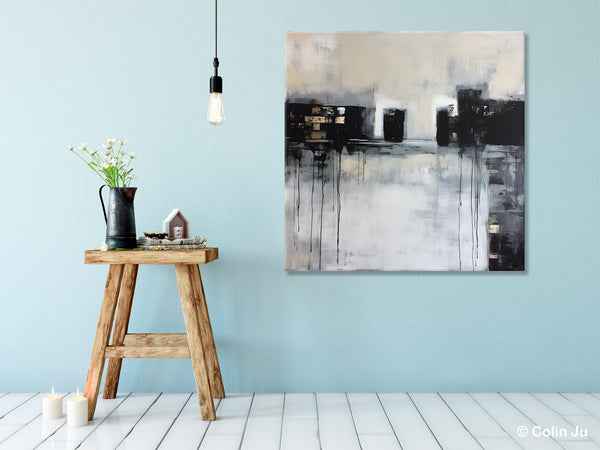 Contemporary Canvas Art, Black Acrylic Artwork, Original Abstract Wall Art, Hand Painted Canvas Art, Extra Large Abstract Painting for Sale-HomePaintingDecor