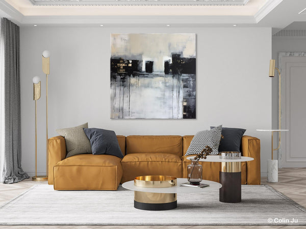 Contemporary Canvas Art, Black Acrylic Artwork, Original Abstract Wall Art, Hand Painted Canvas Art, Extra Large Abstract Painting for Sale-HomePaintingDecor