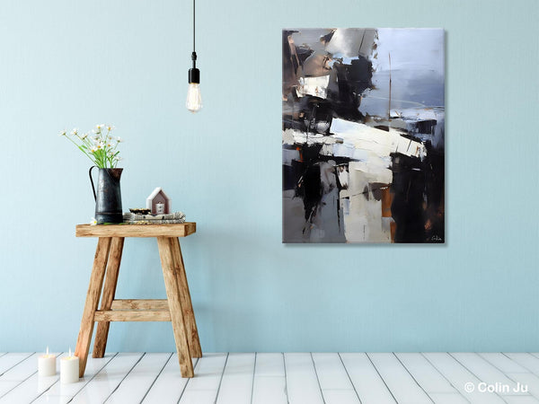 Black Original Canvas Art, Contemporary Acrylic Painting on Canvas, Large Wall Art Painting for Bedroom, Oversized Modern Abstract Paintings