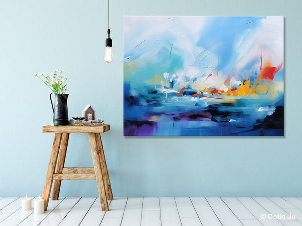 Hand Painted Canvas Art, Blue Original Wall Art Painting for Bedroom, Extra Large Modern Canvas Paintings, Acrylic Paintings on Canvas-HomePaintingDecor