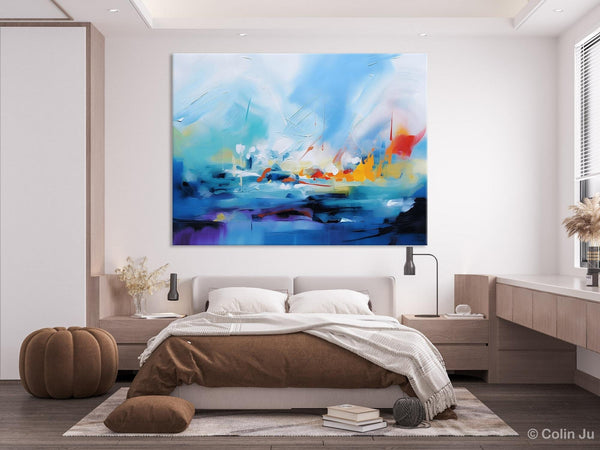 Hand Painted Canvas Art, Blue Original Wall Art Painting for Bedroom, Extra Large Modern Canvas Paintings, Acrylic Paintings on Canvas-HomePaintingDecor