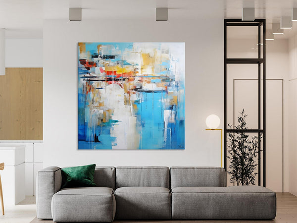 Blue Abstract Painting for Bedroom, Original Modern Wall Paintings, Contemporary Canvas Art, Modern Acrylic Artwork, Buy Paintings Online