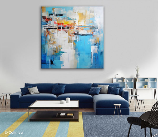 Blue Abstract Painting for Bedroom, Original Modern Wall Paintings, Contemporary Canvas Art, Modern Acrylic Artwork, Buy Paintings Online