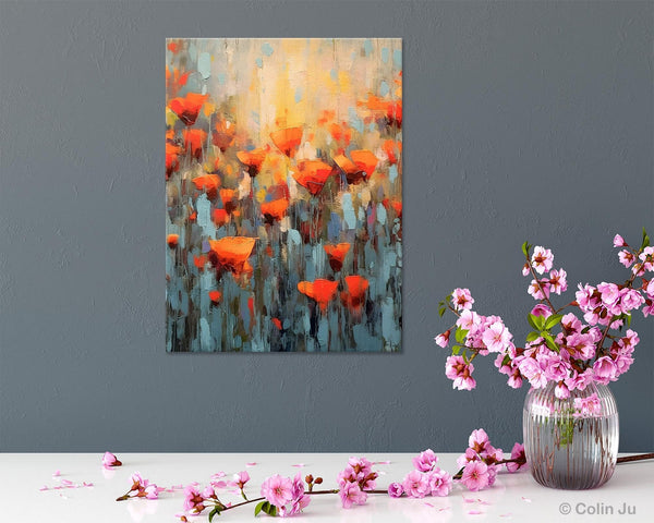 Flower Abstract Painting, Heavy Texture Wall Art, Acrylic Painting on Canvas, Canvas Painting Ideas for Dining Room, Original Abstract Art-HomePaintingDecor