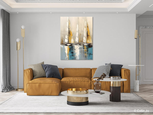 Large Painting Ideas for Living Room, Large Original Canvas Art for Bedroom, Sail Boat Canvas Painting, Modern Abstract Wall Art Paintings-HomePaintingDecor