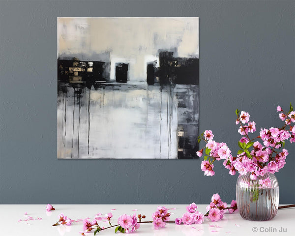 Contemporary Canvas Art, Black Acrylic Artwork, Original Abstract Wall Art, Hand Painted Canvas Art, Extra Large Abstract Painting for Sale-HomePaintingDecor