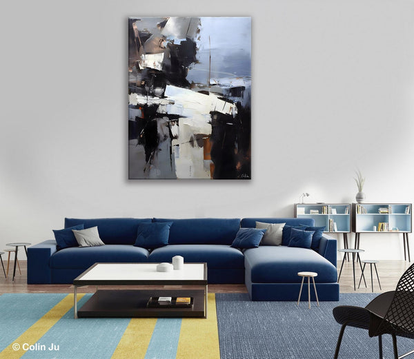 Black Original Canvas Art, Contemporary Acrylic Painting on Canvas, Large Wall Art Painting for Bedroom, Oversized Modern Abstract Paintings