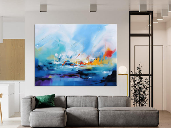 Hand Painted Canvas Art, Blue Original Wall Art Painting for Bedroom, Extra Large Modern Canvas Paintings, Acrylic Paintings on Canvas-HomePaintingDecor